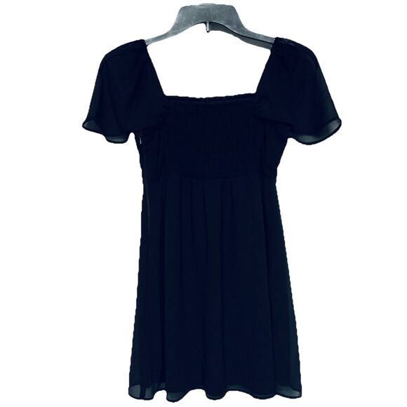 Show Me Your MuMu Size Small Lined Black Stretch Smock Top Sheer Flutter Sleeve - Picture 1 of 5